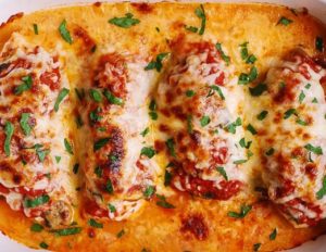 Easy Baked Mozzarella Chicken with Mushrooms and Tomato Sauce