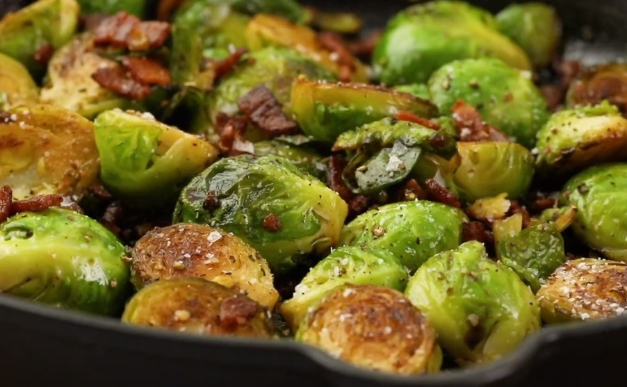 Skillet-Braised Brussels Sprouts With Bacon