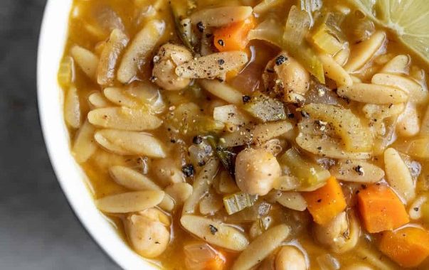 Vegan Lemon Chickpea Orzo Soup