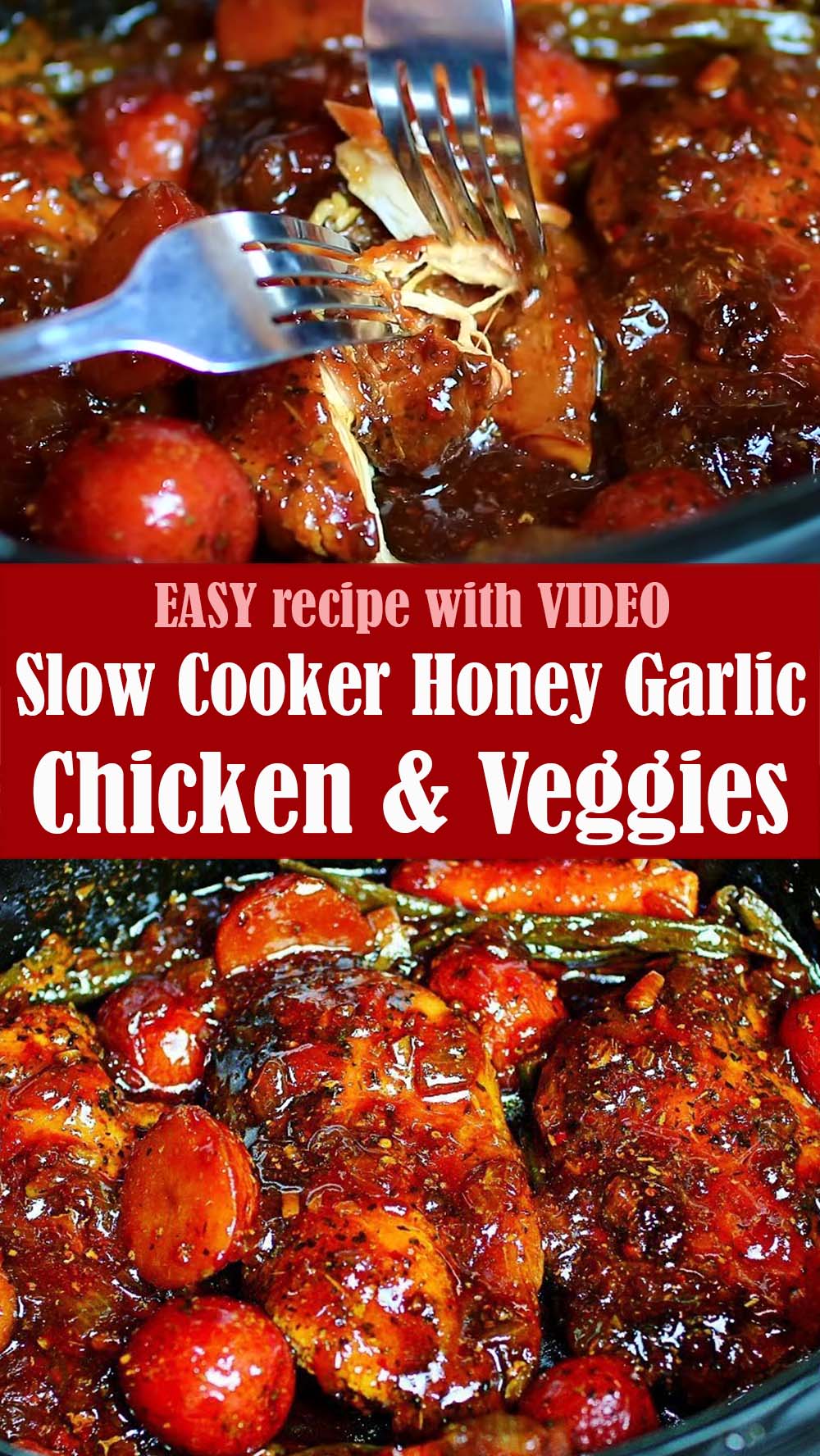 EASY Slow Cooker Honey Garlic Chicken and Veggies
