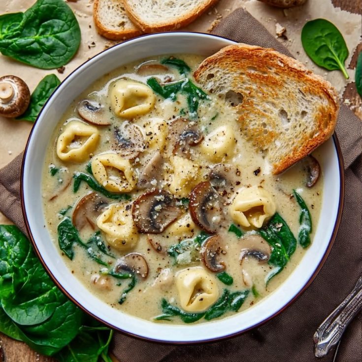 Creamy Parmesan Mushroom and Spinach Tortellini Soup